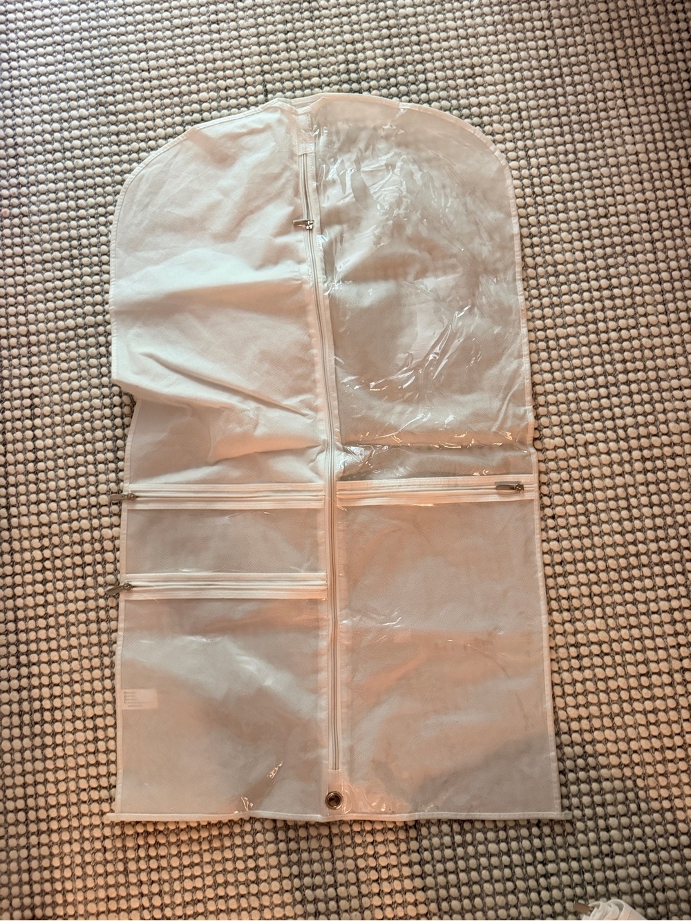 Amazon White Clear-Panel Garment Bag with Multiple Zip Pockets